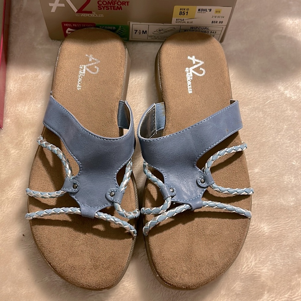 Aerosoles A2 wipcurl blue. Scored sole with comfort system